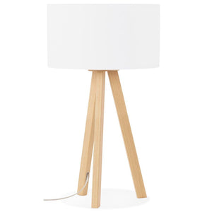 Lampe trépied bois et abat-jour blanc style nordique